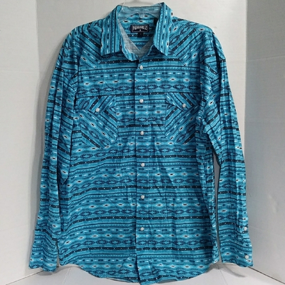 Panhandle Slim Other - Panhandle Slim Men's Blue & Black Aztec Pearl Snap Button Long Sleeve Shirt